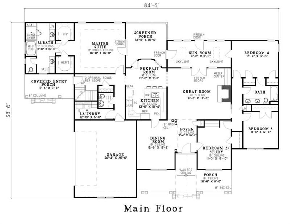 Floor Plan First Story of Country Plan #153-1628